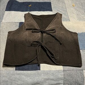 Black Lace-Up Denim Vest